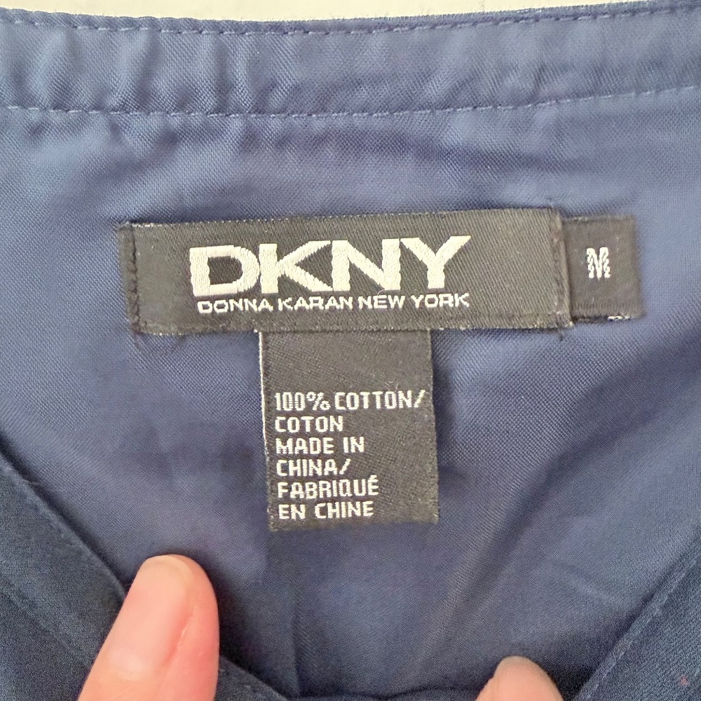 NWOT DKNY Cotton Poplin Navy Strappy Sundress Tiered Lined Tie Cinch Front Midi - Picture 4 of 9